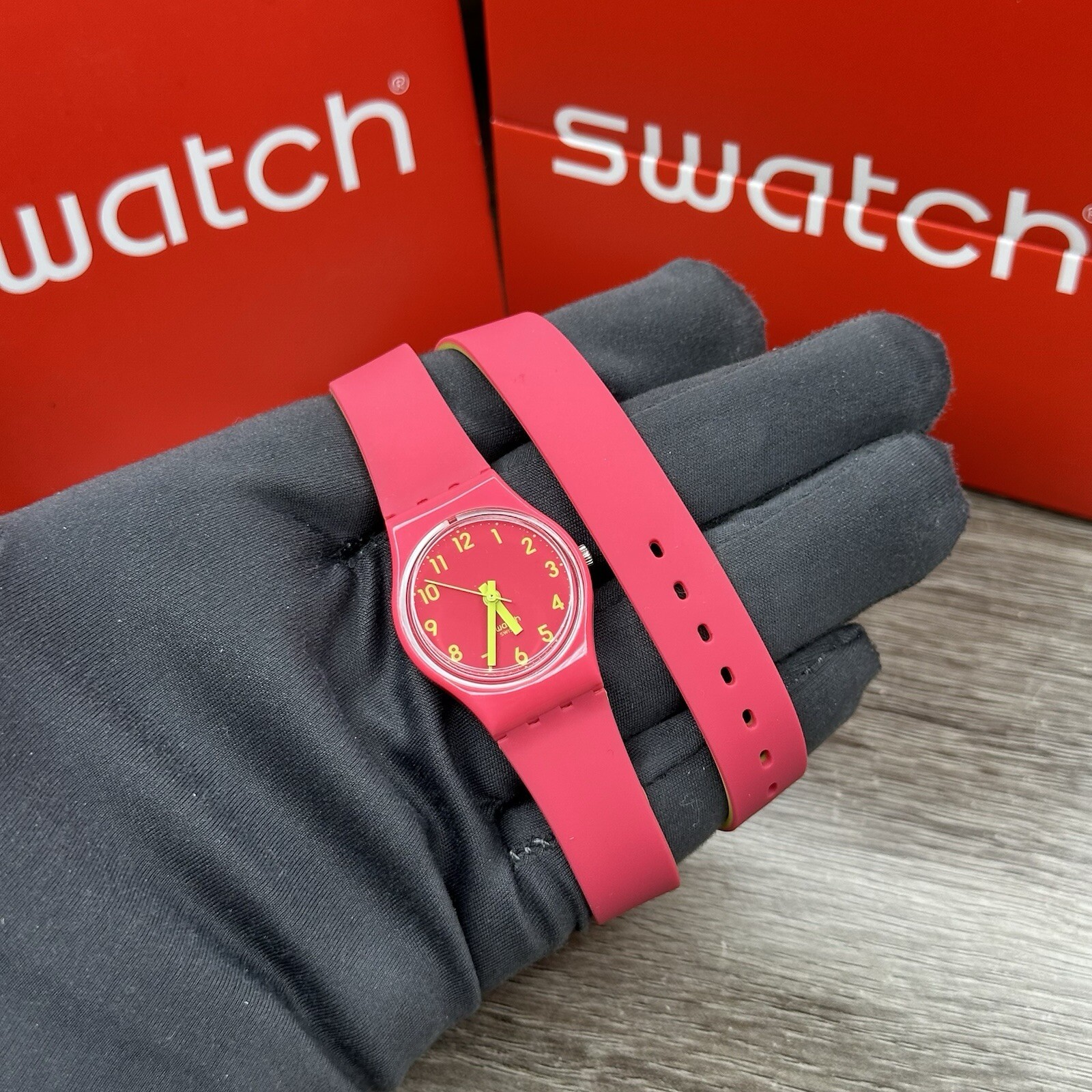 NEW✅ LIMITED✅ Swatch BIKO ROSE Pink Silicone Wrap Around Ladies Watch LP131