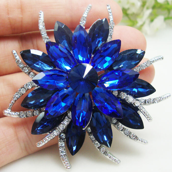 Ink-blue Crystal Luxurious Sun Flower Woman’s Brooch Pin Rhinestone Jewelry