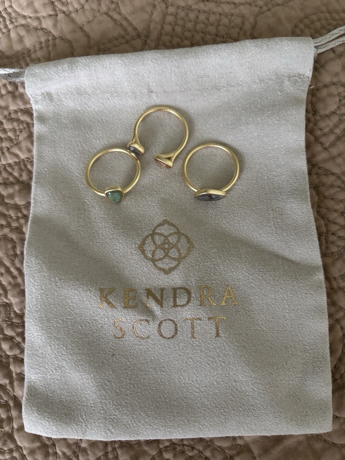 Kendra Scott Gold Tone Multi-Stone Stackable Band Rings Lot of 3 Size 8