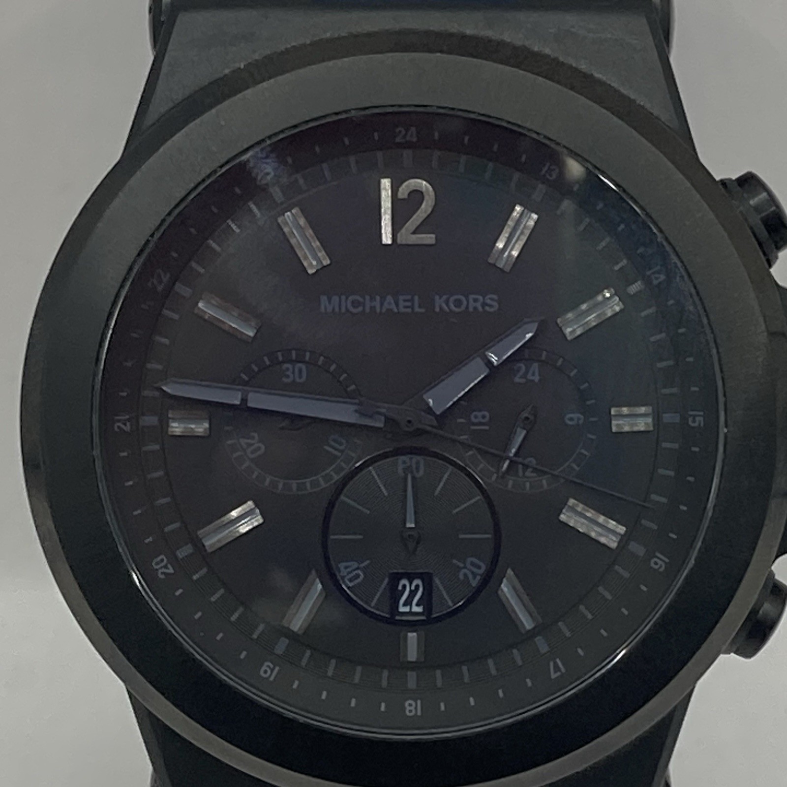 Men’s Michael Kors Dylan Blackout Chronograph 48mm Blue Silicone Band Watch Runs