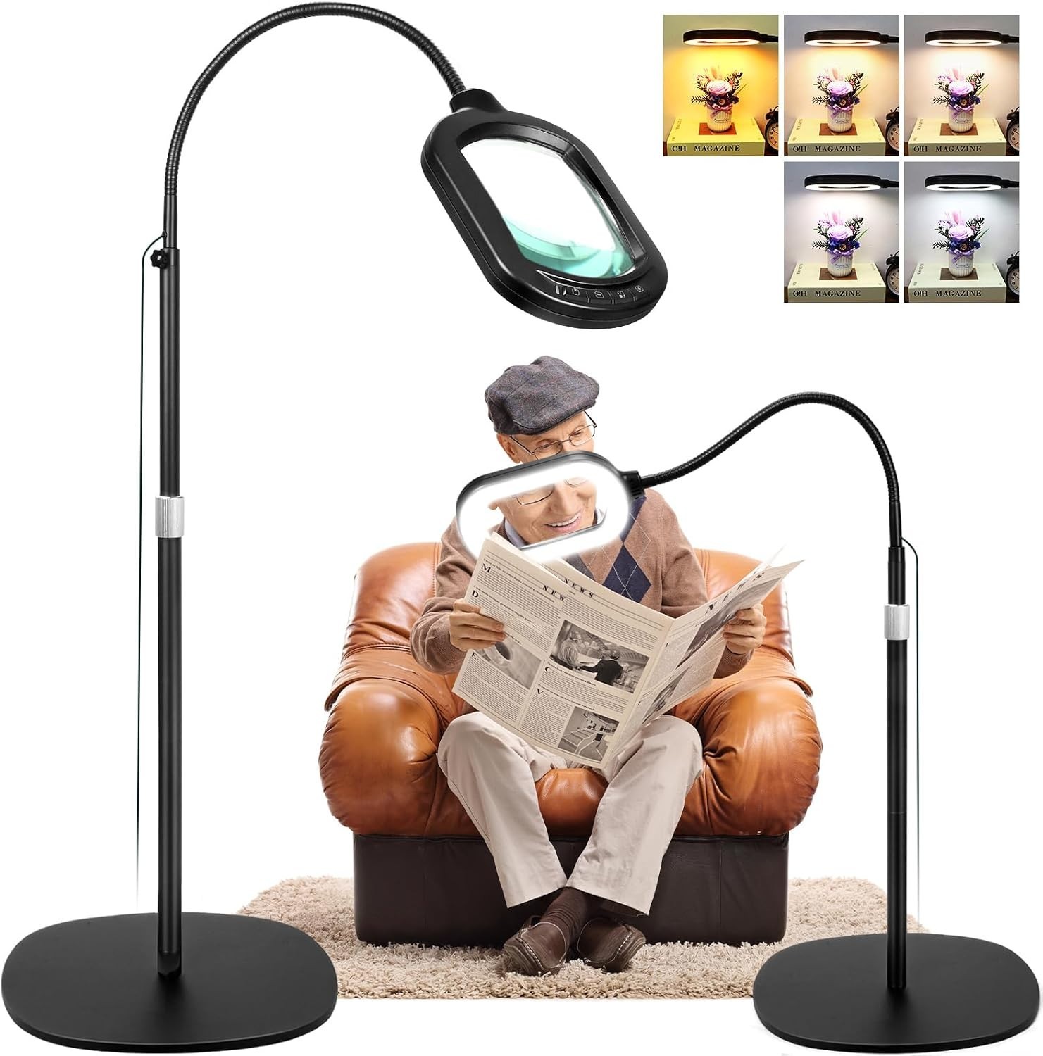 Large Magnifying Glass with Light and Stand, 10X Rectangle Optical Real Glass L