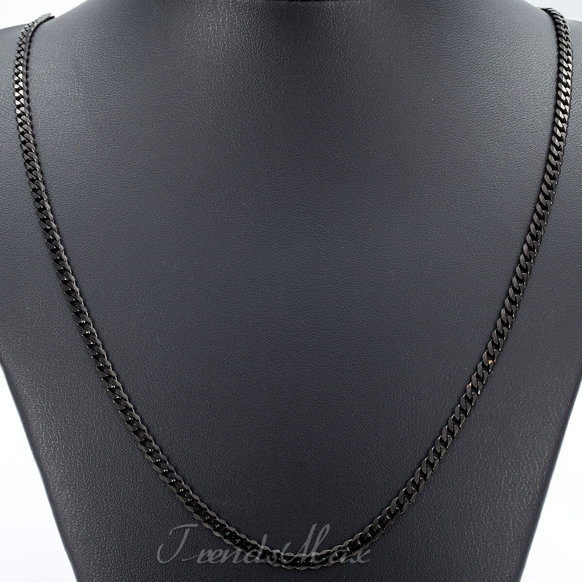 Black Stainless Steel Cuban Curb Chain Necklace Jewelry 86cm Long Link for Mens