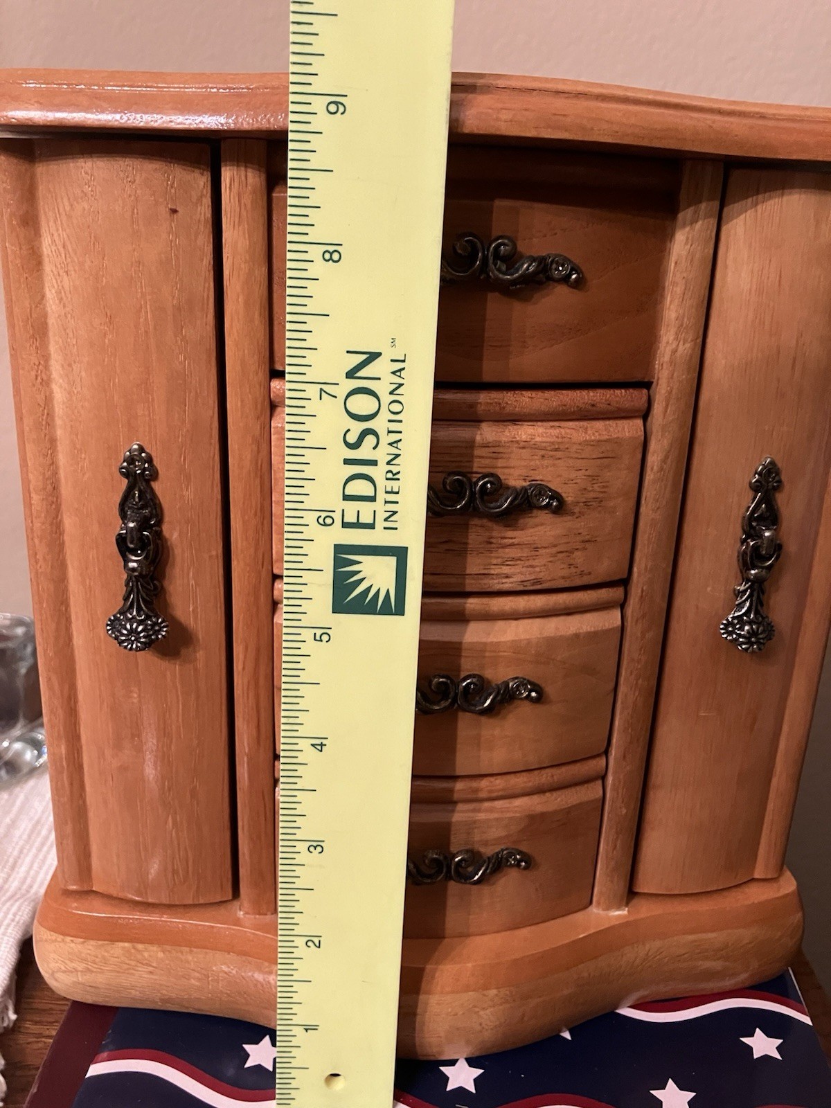 Vintage Oak Table Top Mele Style Jewelry Box Mirror, 3 Drawers EUC Rare Version!