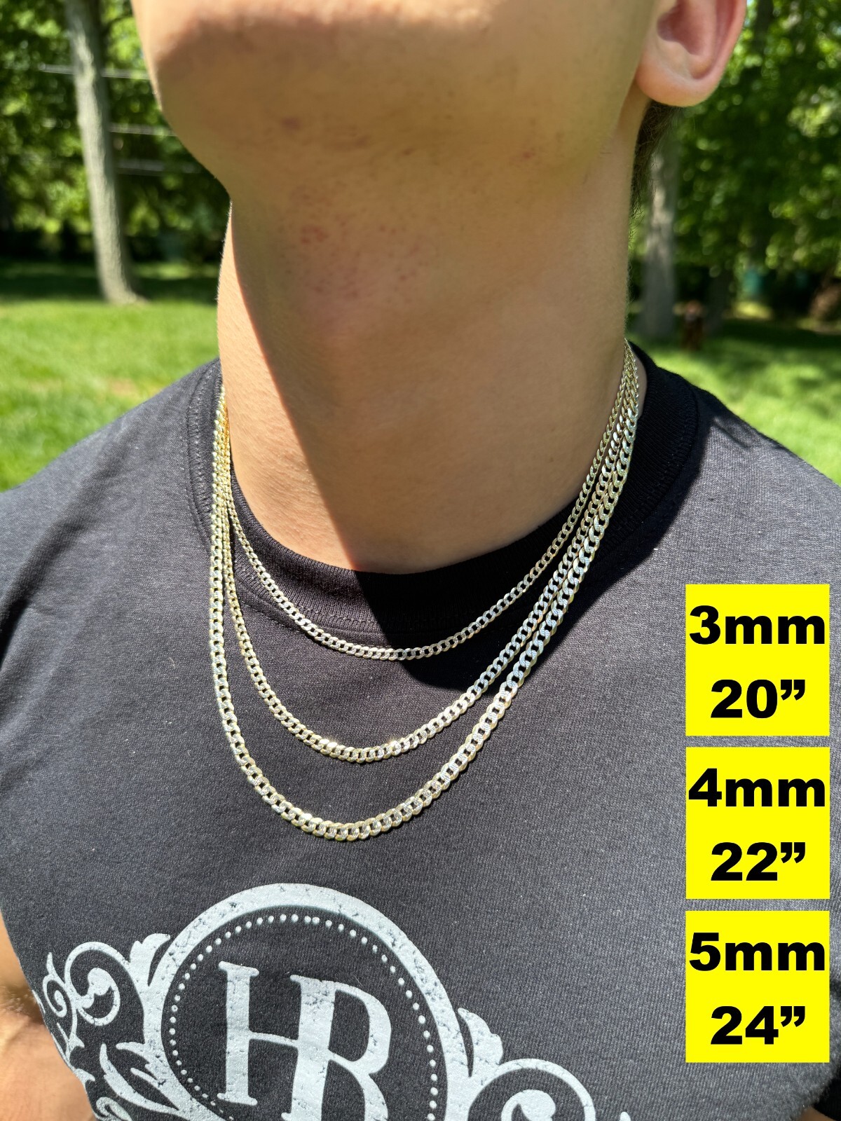 Cuban Link Chain 14k Gold Plated Real Solid 925 Silver Two Tone ITALY 5-11mm