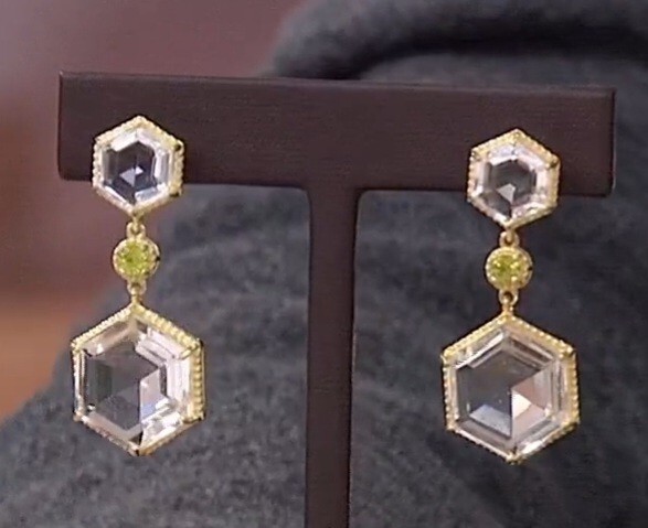 Rarities Sterling Silver Gold-Plated Quartz Hexagon Drop Earrings-Pierced-NWT