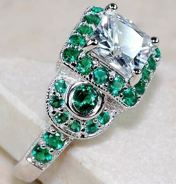 3CT Heat Treated Green Tourmaline 925 Solid Sterling Silver Ring Sz 6 UB3-8