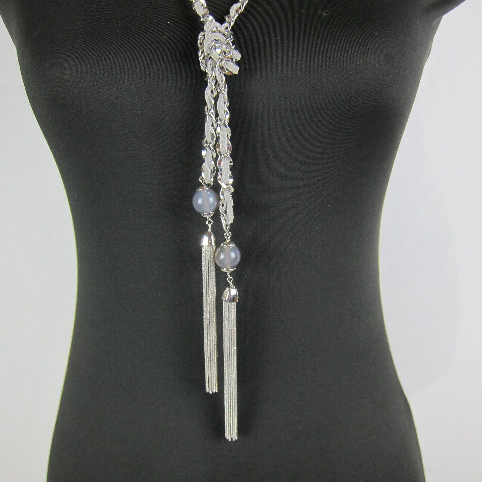 White House Black Market Tassel Pendant Necklace Leather Lariat Chain NWT