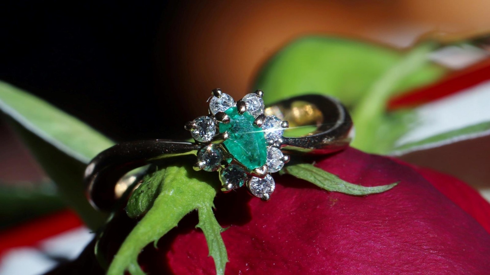 14k yellow gold 0.27ct natural diamond sz 4.5 ring emerald vintage treated 2.99g