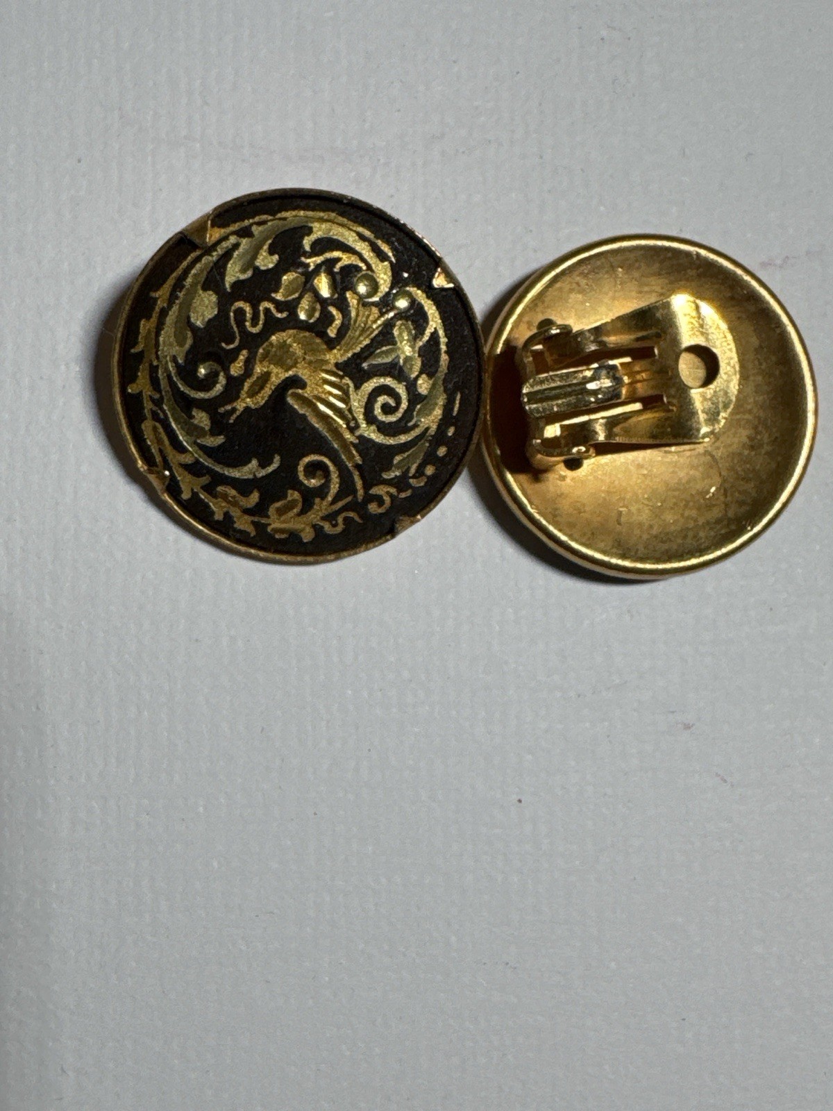 Vintage Spanish Damascene Necklace & Clip-On Earrings Set Birds & Floral Design
