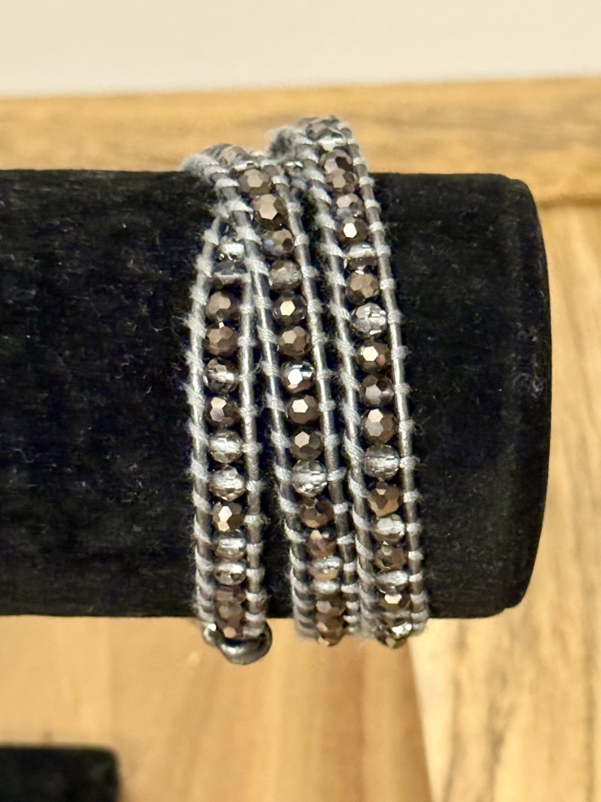Victoria Emerson Wrap Bracelet Light Gray Crystals on Gray