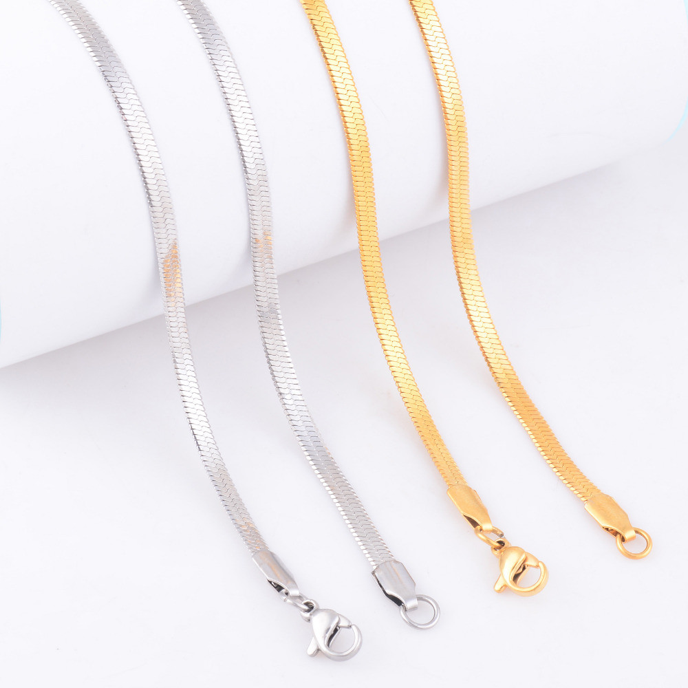 Stainless Steel 24 Inch 3 mm Flat Gold Color Snake Neck Chain Necklace