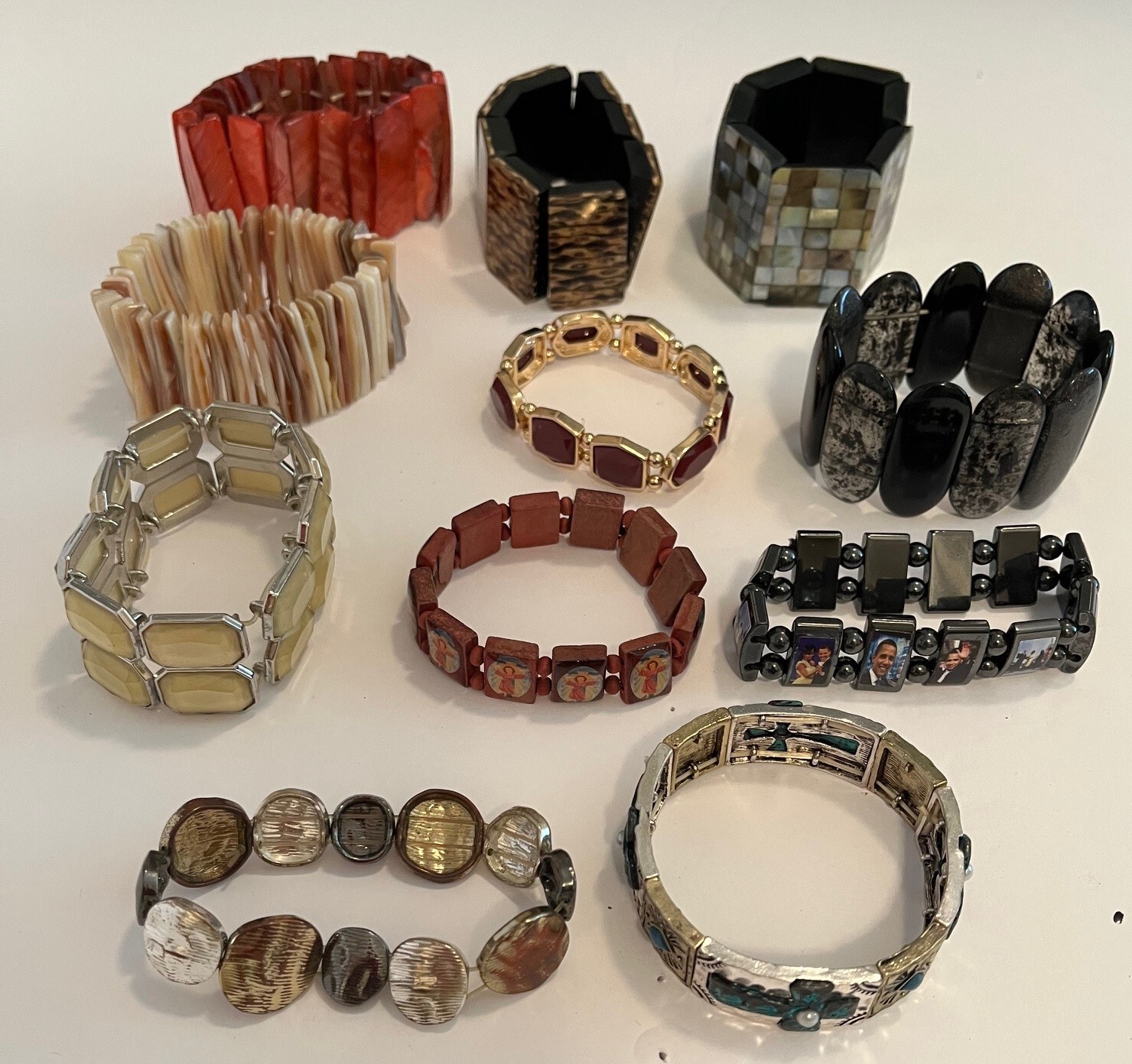 Costume Fashion Shell Faux Stones Stretchy Bracelets Assorted Excellent Lot 4