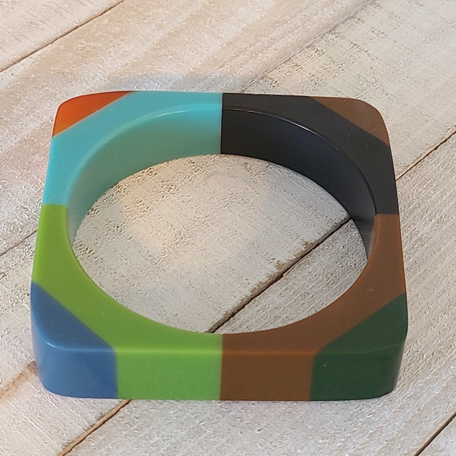 Vintage Lucite Square Bangle Bracelet Multicolor Acrylic