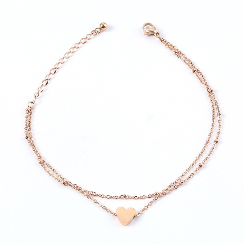 Women 8+2″ Stainless Steel Rose Gold Silver Heart Beads Anklet Chain Gift PE14