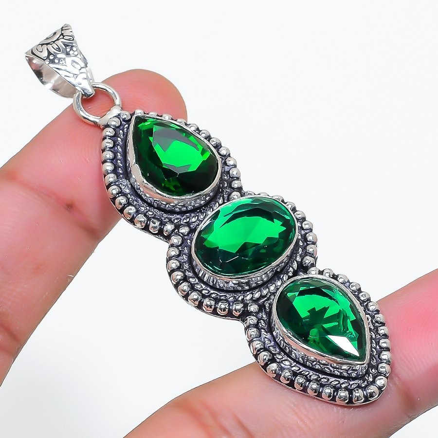 Chrome Diopside Gemstone Handmade 925 Sterling Silver Jewelry Pendant Size 2.7″