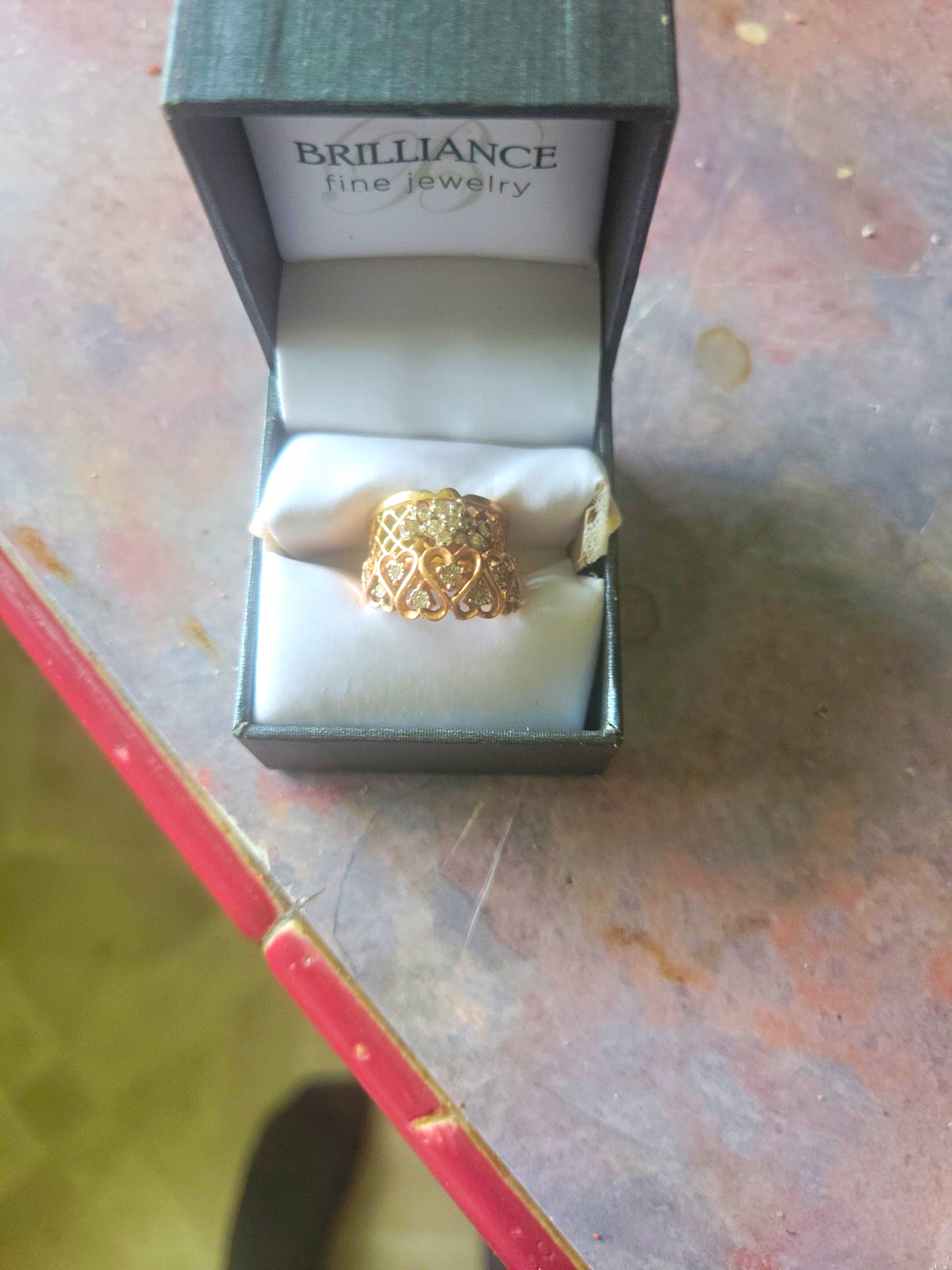 Brilliance 14k Yellow Gold Heart Cluster Round Diamond Band Ring Size 6.5