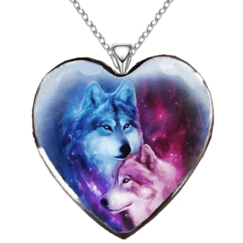 Wolf Celestial Love Heart Necklace Jewelry Pendant Animal Nature