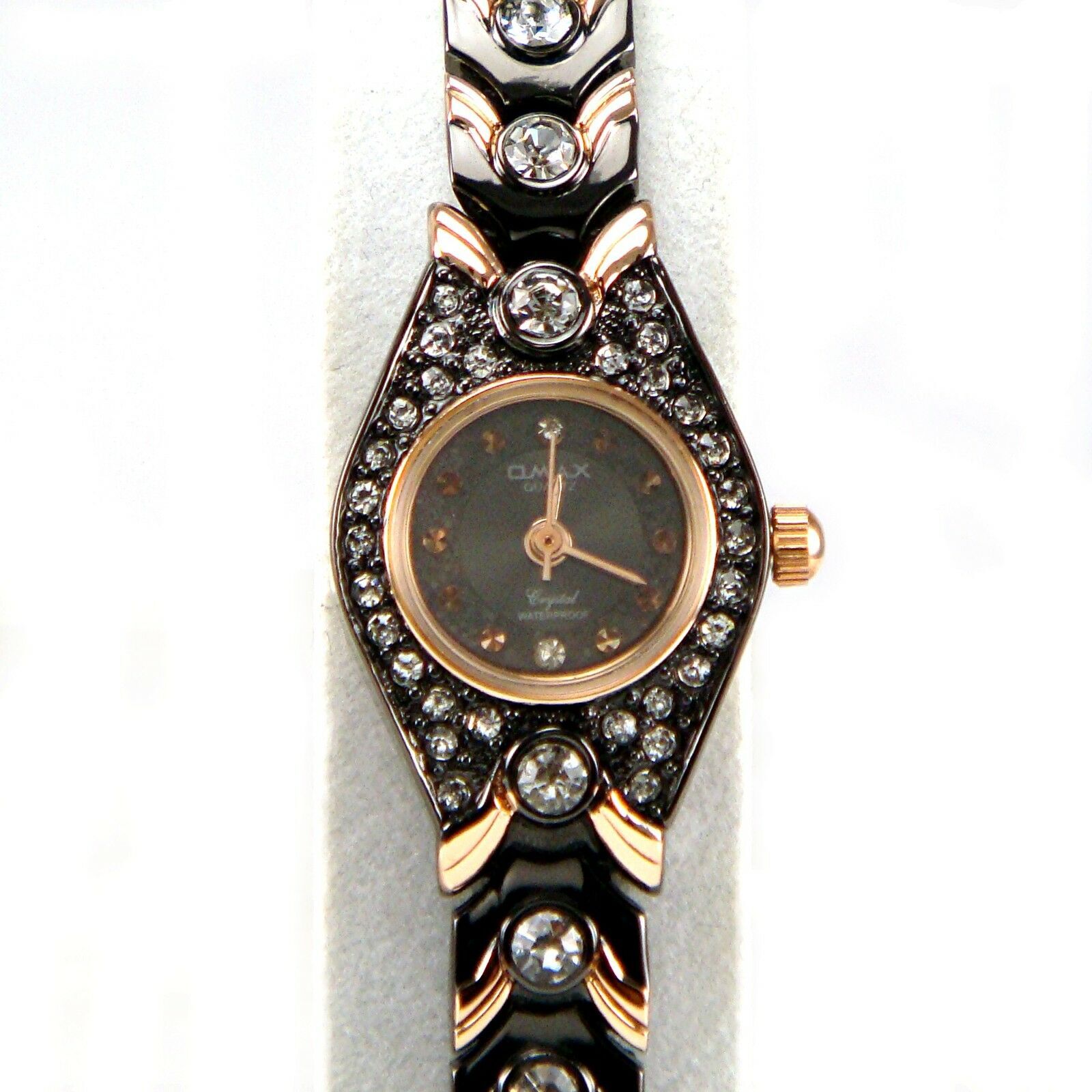 Swiss OMAX JE0104 Bronze Brown & Rose Gold Seiko Movt Swarovski Crystal Deco Watch