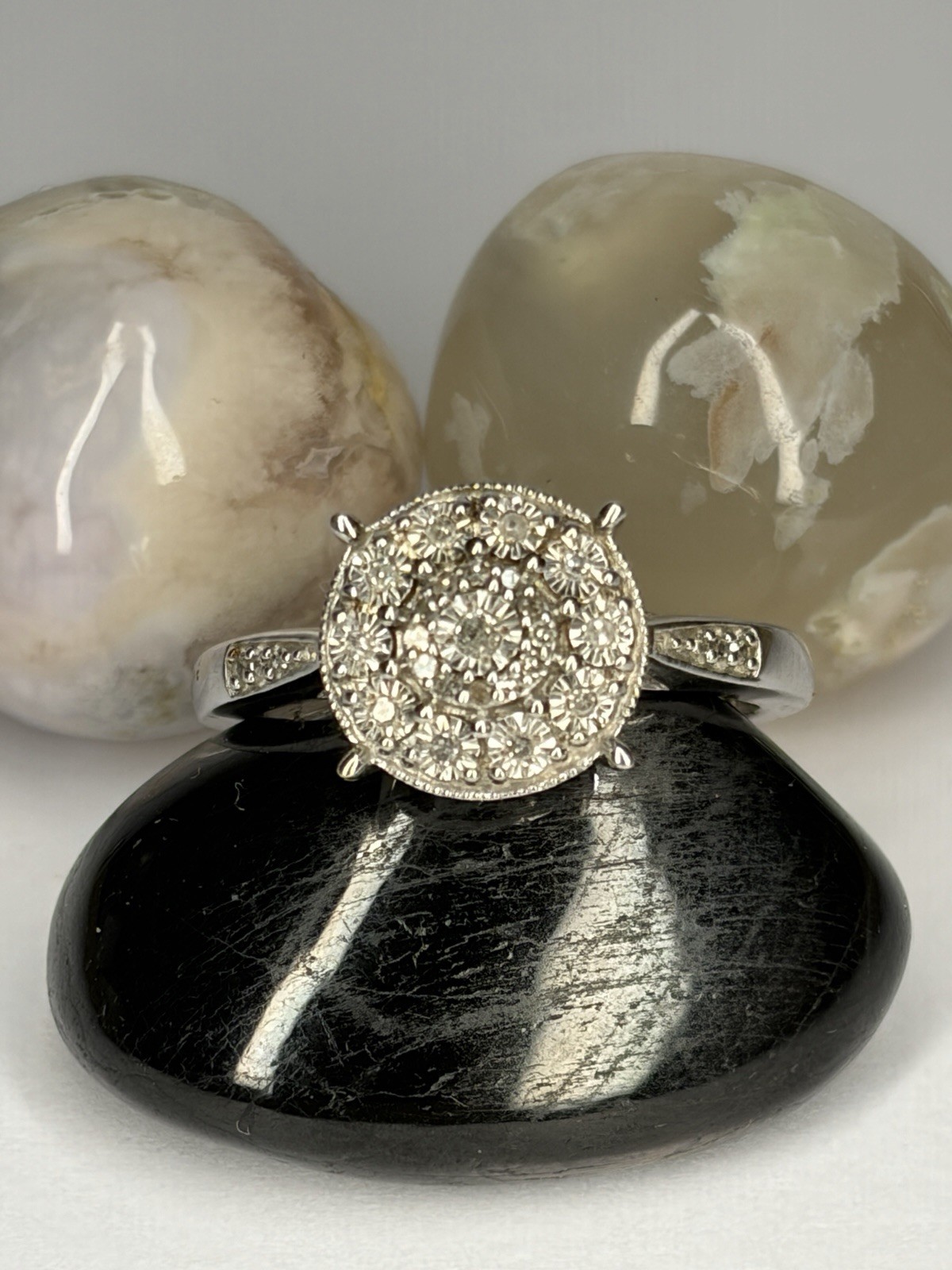SK9 Allure Gems 925 Sterling Silver Diamond Halo Cluster Ring Size 7.25 3.15g