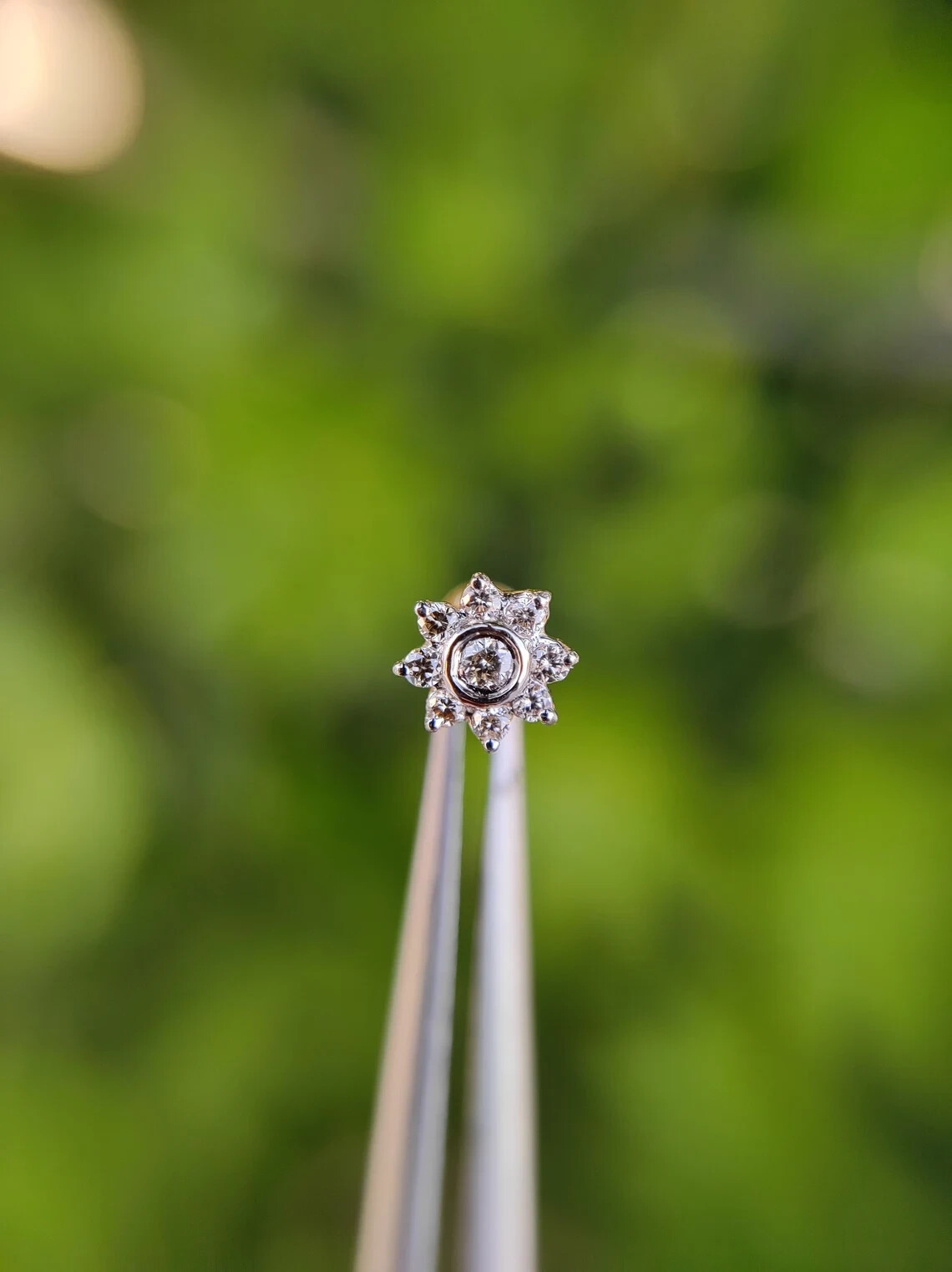 Round Cut Natural Diamond Women’s Piercing Stud Screw on Real 14K Yellow Gold