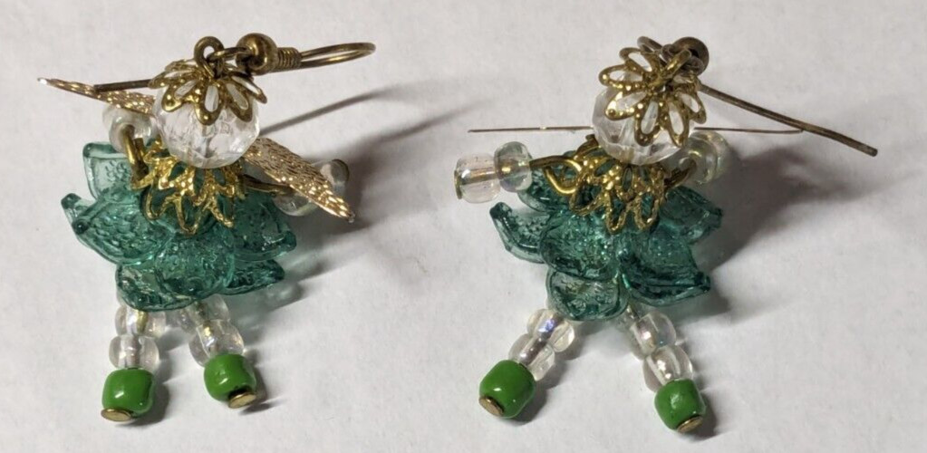 Gold tone women’s fashion doll angel shaped hook earrings 2 1/8 in drop