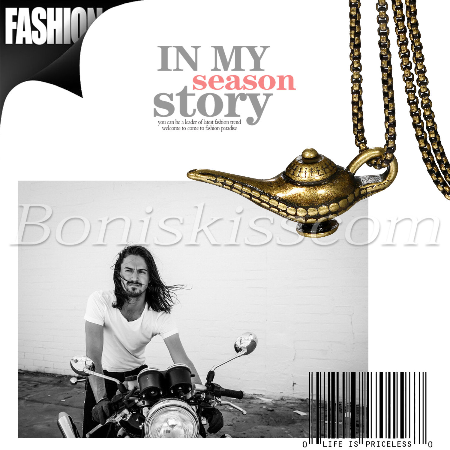 Mens Retro Bronze Tone Aladdin Magic Lamp Stainless Steel Pendant Necklace Chain