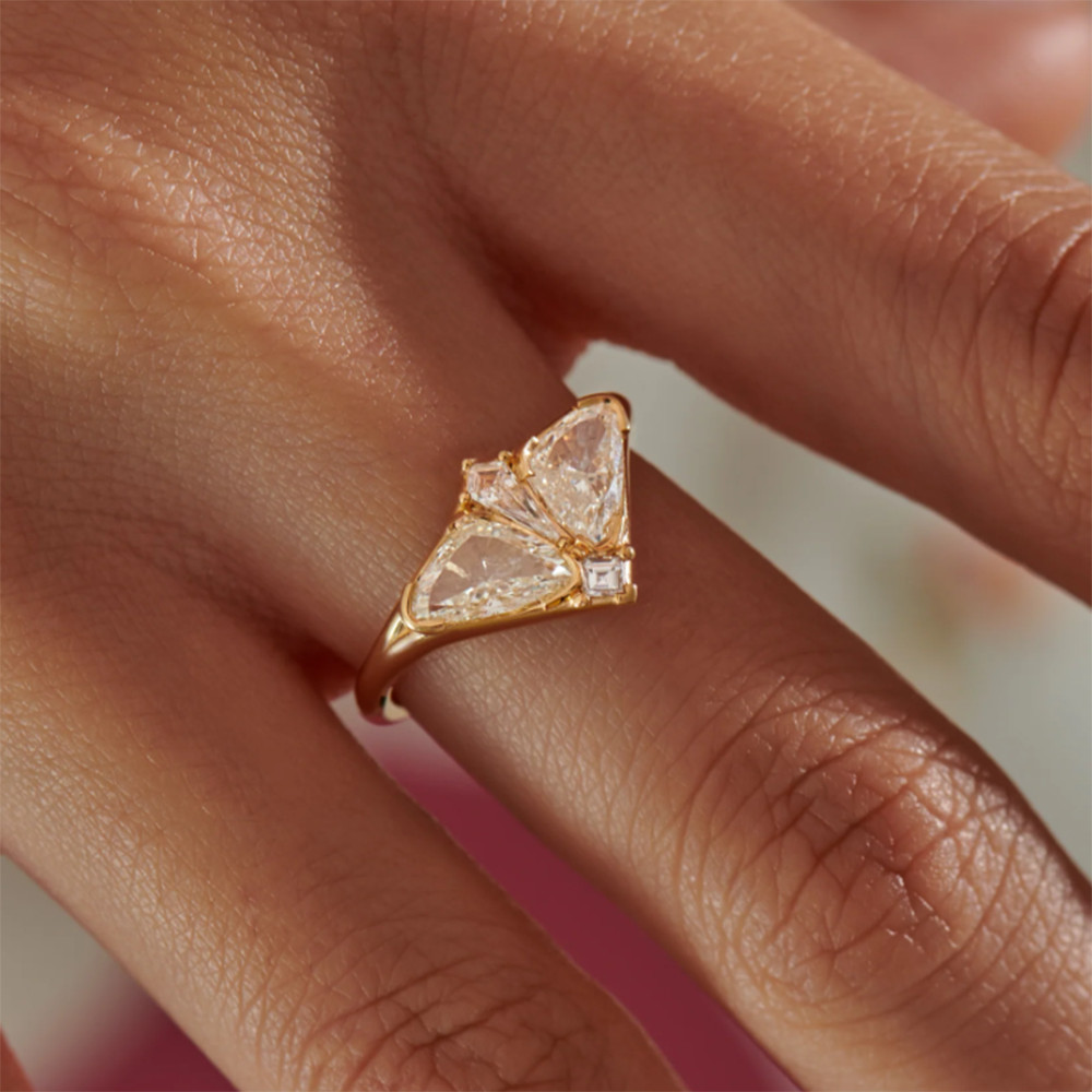 Wedding Diamond Ring Trilion Cut 1.50 Carat Gold GLI IGI Lab Created 14K Yellow