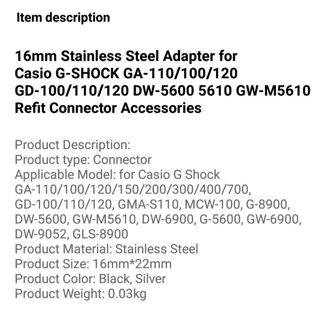 16 to 22mm kit For Casio GShock DW5600 GWM5610 DW6900 GW6900 Metal Band Adapter