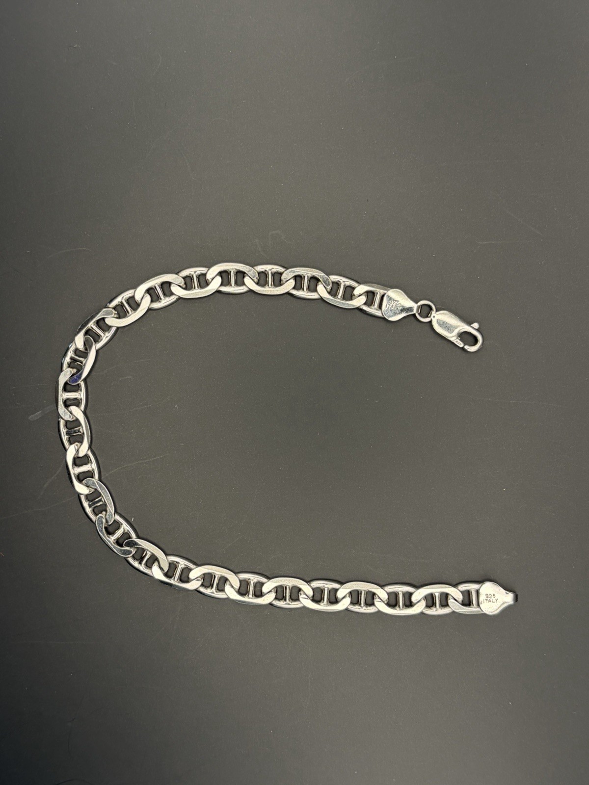 925 Sterling Silver Figaro Chain Bracelet w/ Lobster Clasp Italy Signed KA 1772