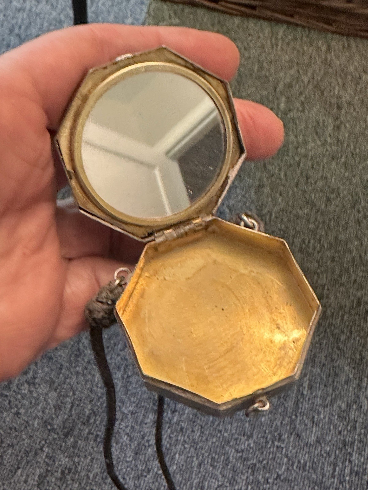 ART DECO NECKLACE WITH STERLING COMPACT/lipstick
