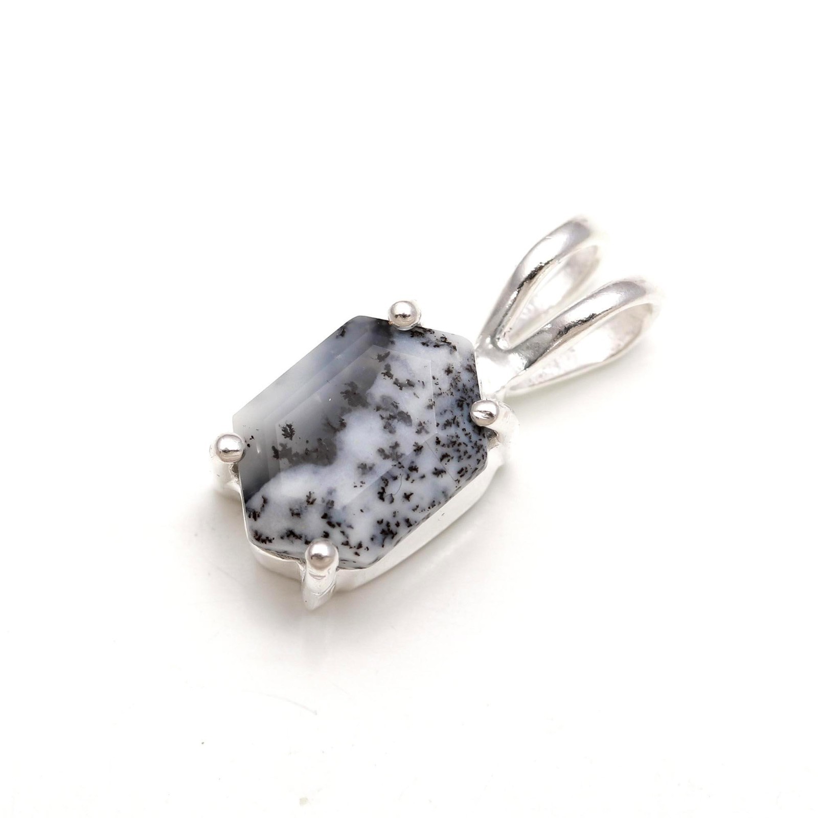 100%Natural dendrite Opal Octagon Pendant 925 Sterling Silver Minimalist Jewelry