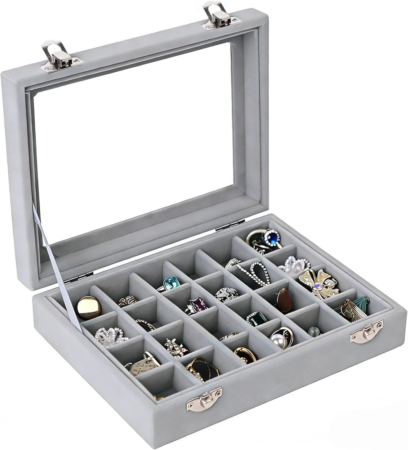Velvet Jewelry Box 24 Grid Jewelry Earrings Display Organiser Box Ring Tray Hold