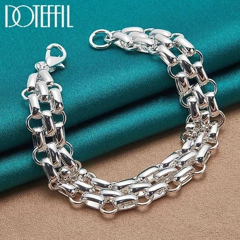 925 Sterling Silver Womens Interlocking Circle Bracelet Chain Vintage Jewelry