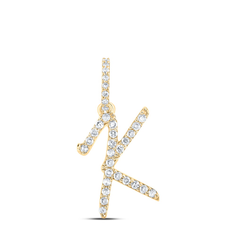 0.14 Ctw Natural Diamond Cursive Initial Letter K Pendant 10k Yellow Gold