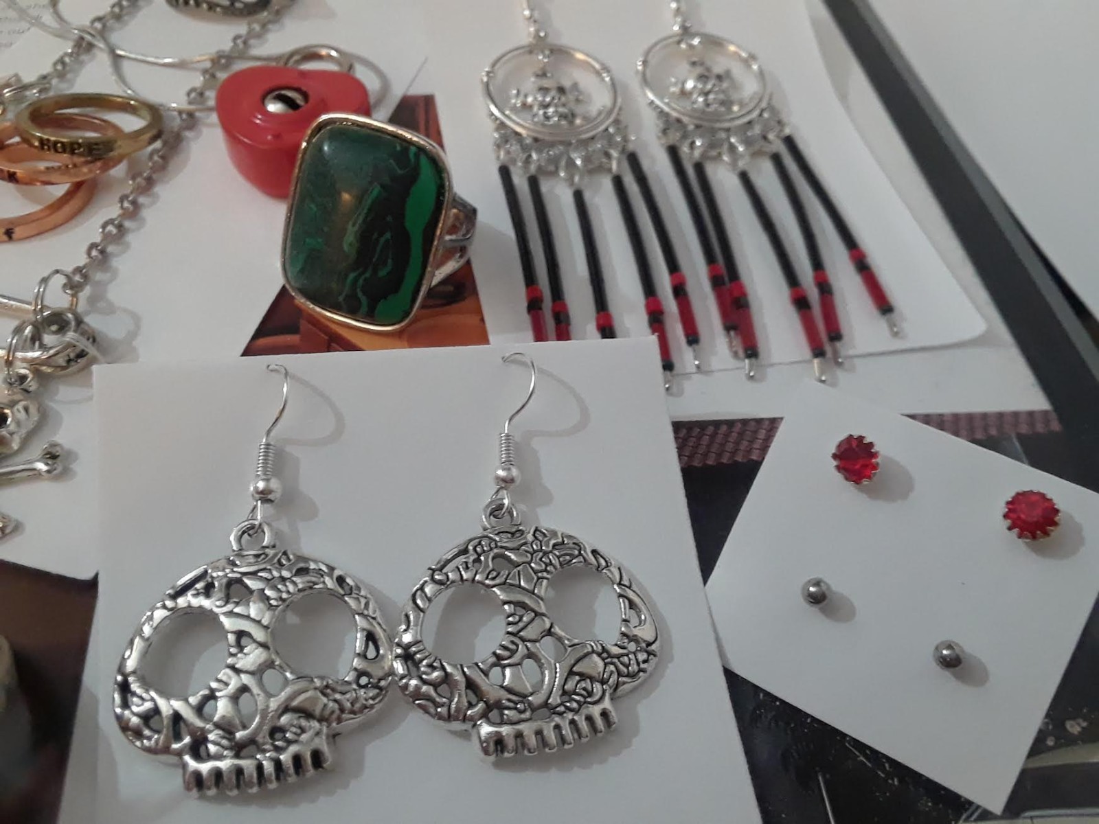 Punk, Goth, Emo, Mixed Jewelry Lot – Skull Safety pin & Red Pad lock necklace