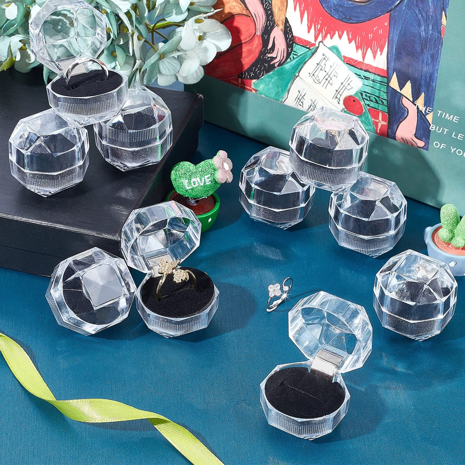 CHGCRAFT 40Pcs Black Clear Plastic Ring Boxes Crystal Earrings Jewelry