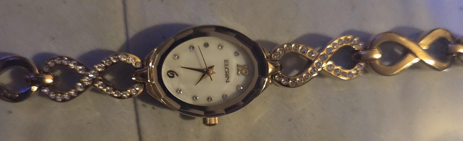 Elgin Women’s Quartz Analog Oval Watch Blue Dial Gold Tone Bracelet