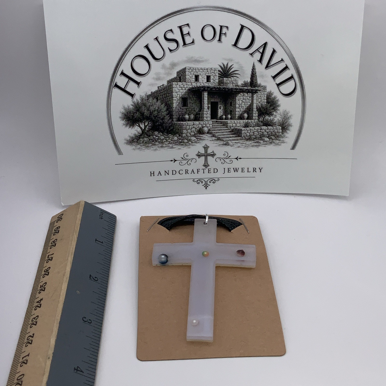 House Of David Handmade Cross Necklace Floating 3D Pearls