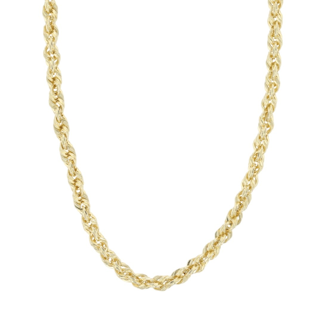 3.7mm Rope Link Chain 25″ Necklace 14k Yellow Gold 25.60 Grams