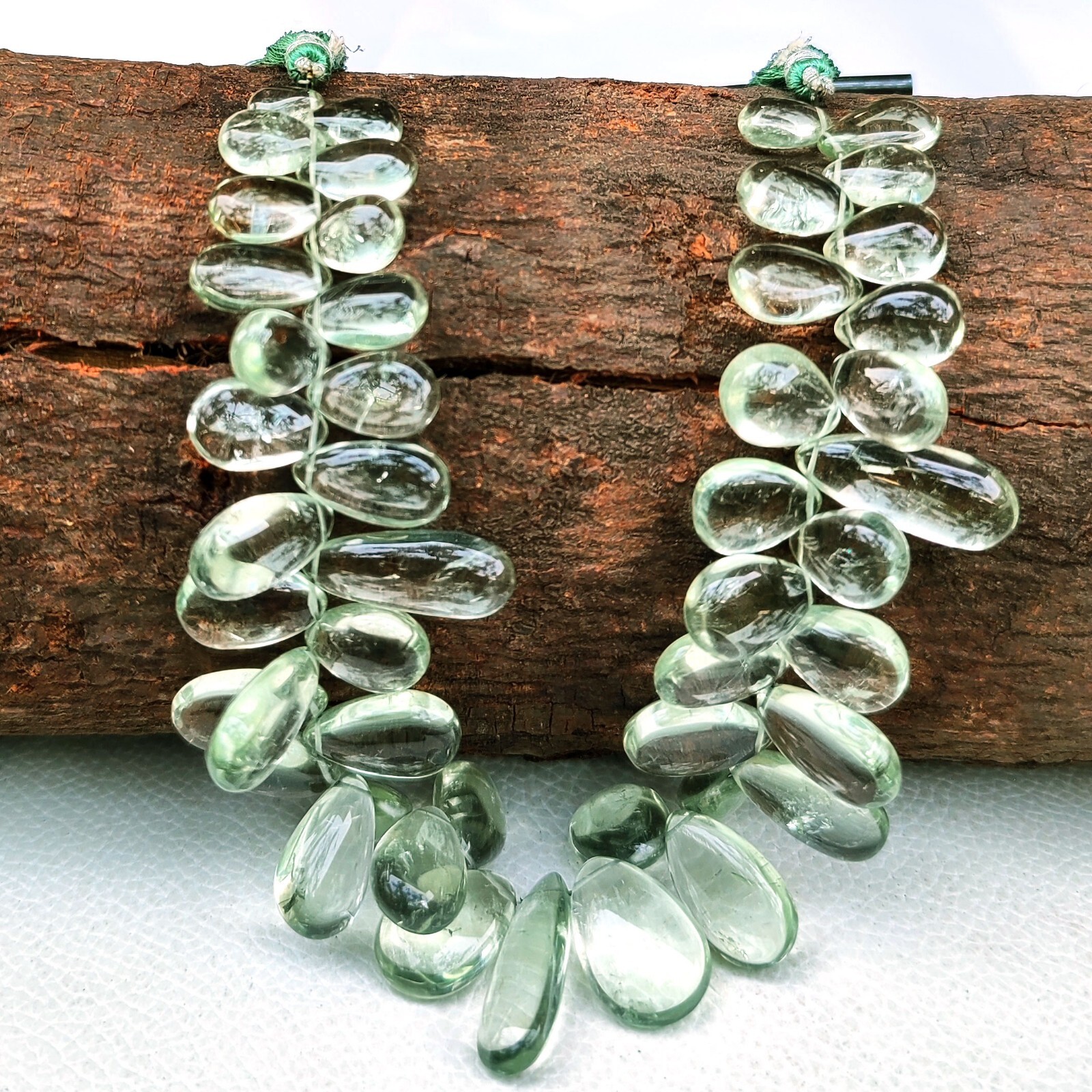 Natural Prasiolite Green Amethyst Gem Big 10×7 to 19×13 mm Pear Beads 9″ Strand