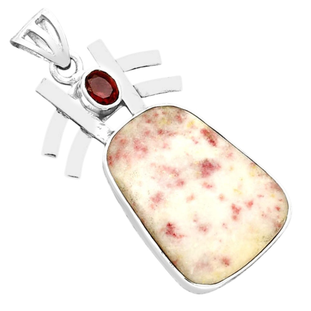 Natural Cinnabar & Garnet 925 Sterling Silver Pendant Jewelry P-1046