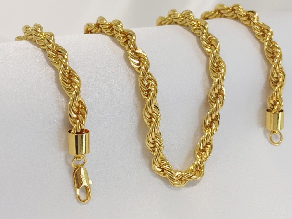 18K Yellow Gold 8mm Rope Chain Link Necklace Bracelet Mens Women 28″