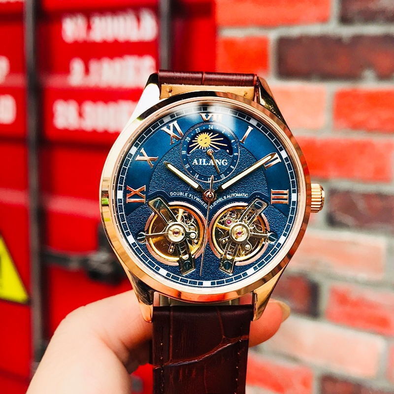 AILANG Men’s Mechanical Watch Moon Phases Waterproof Tourbillon Wristwatches