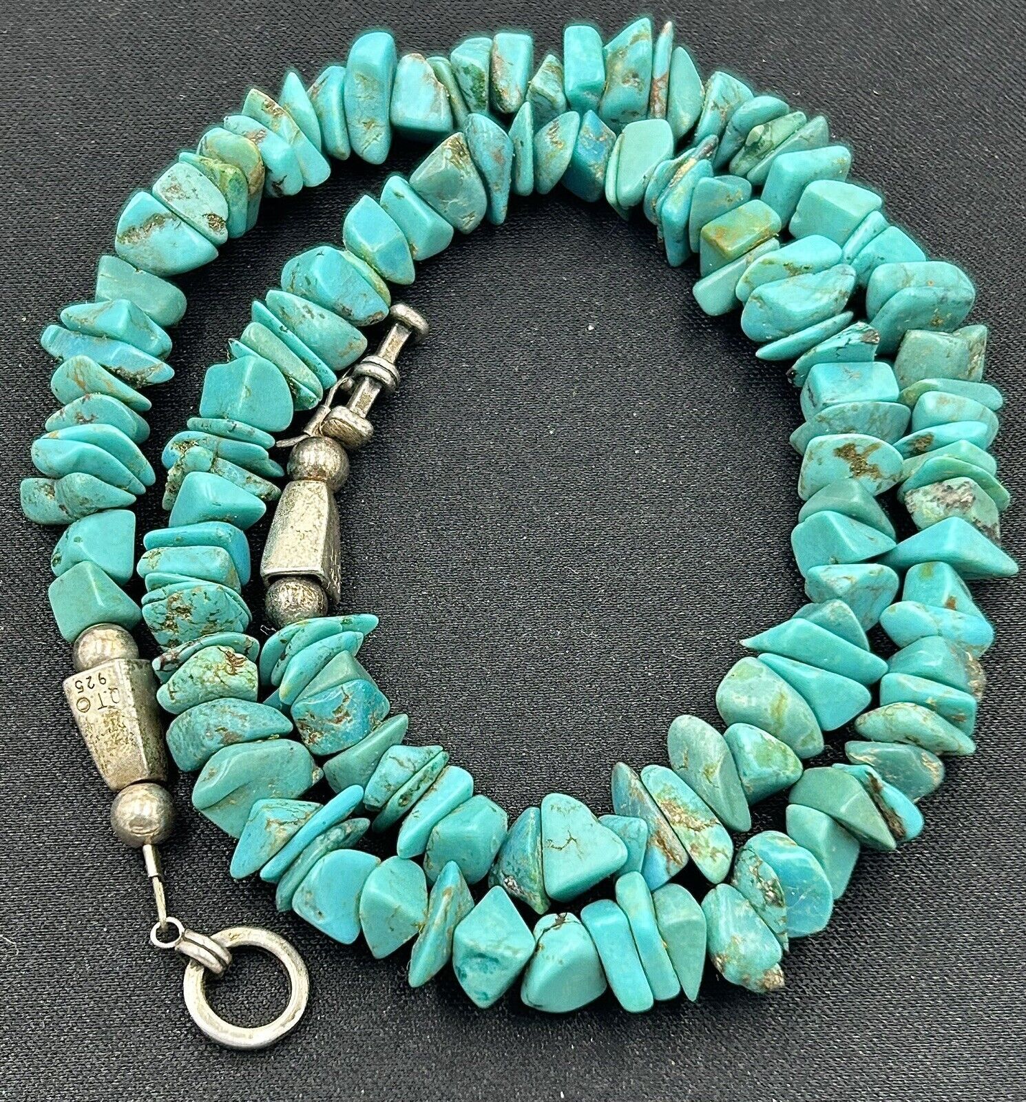 Vtg Turquoise Nugget Wafer Bead Chip Sterling Silver Necklace 18″