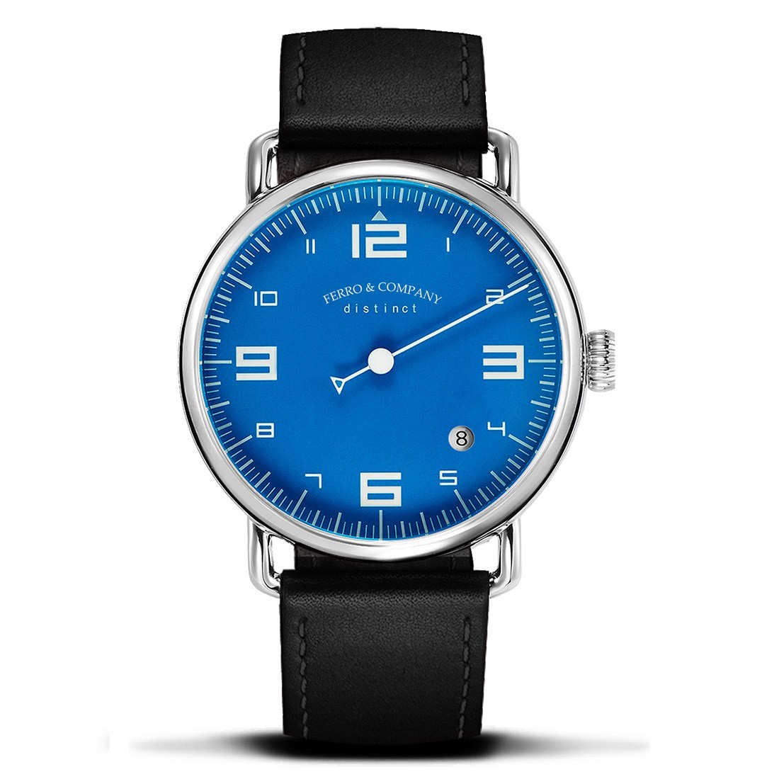 Ferro & Co. Swiss Quartz Steel Blue Leather Date Sapphire Design Men’s Watch