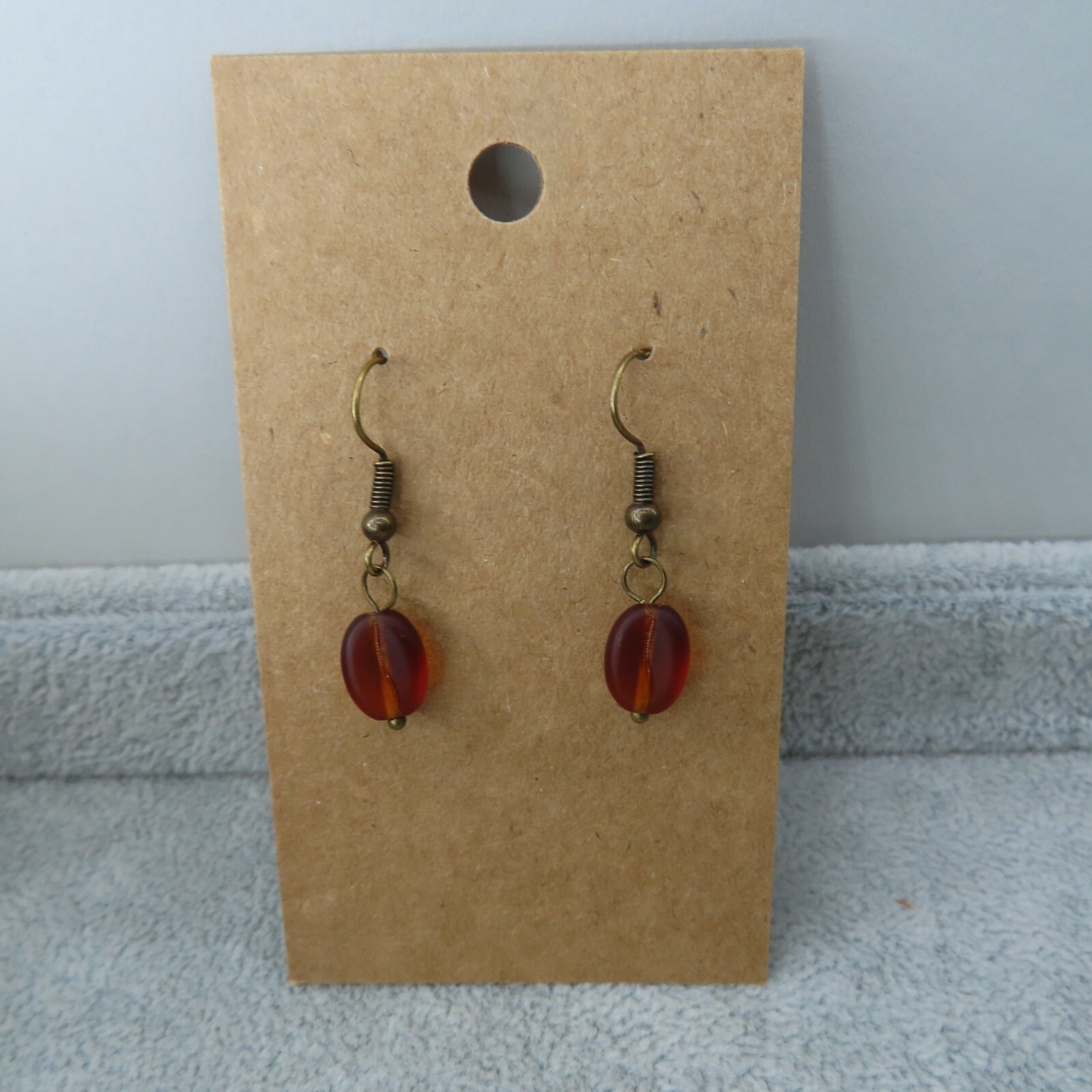 COFFEE LOVER Dangle Earrings Brown Czech Glass Bean Bronze Tone Artisan Gift
