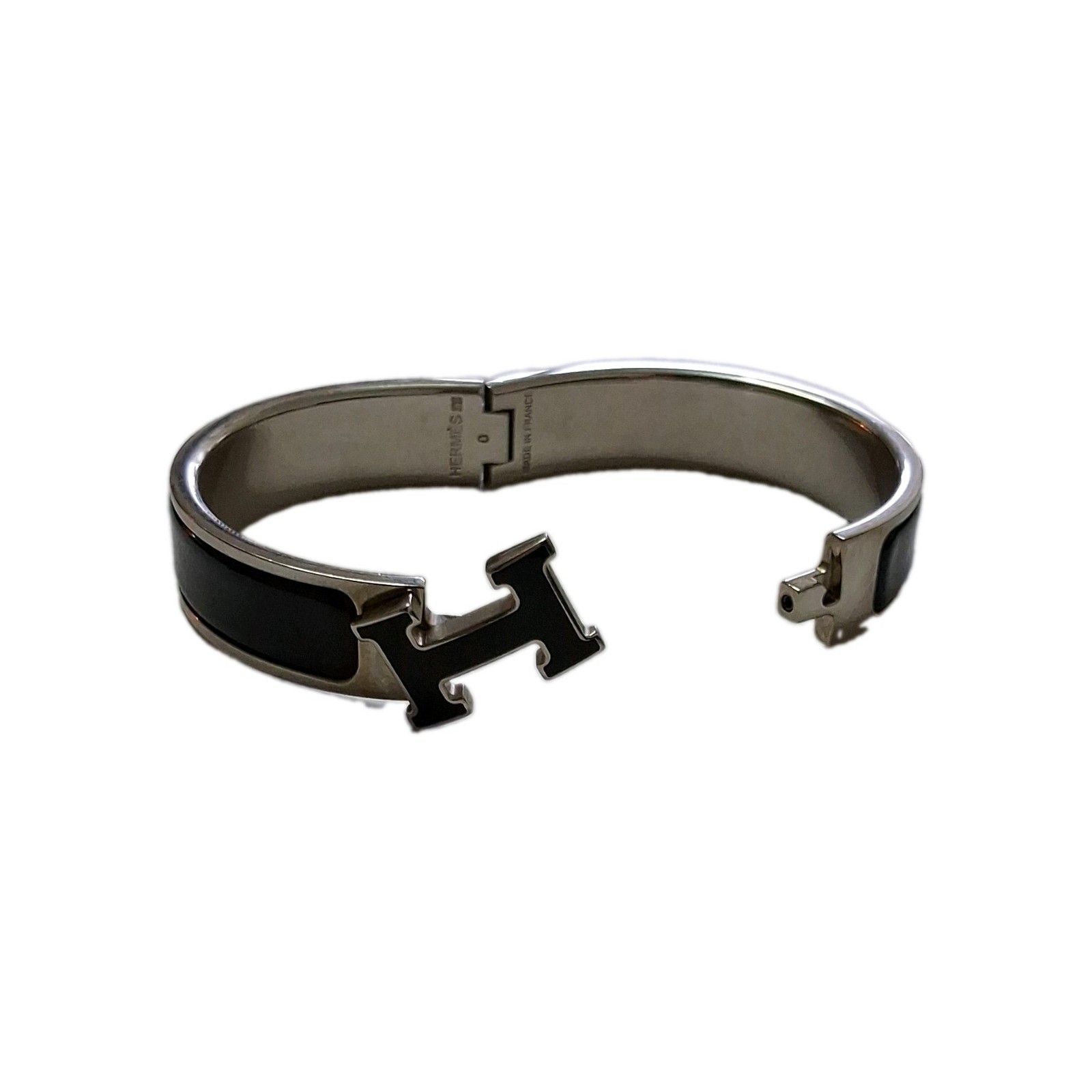 Hermes Black Enamel Palladium Plated Clic-H Narrow PM Bracelet