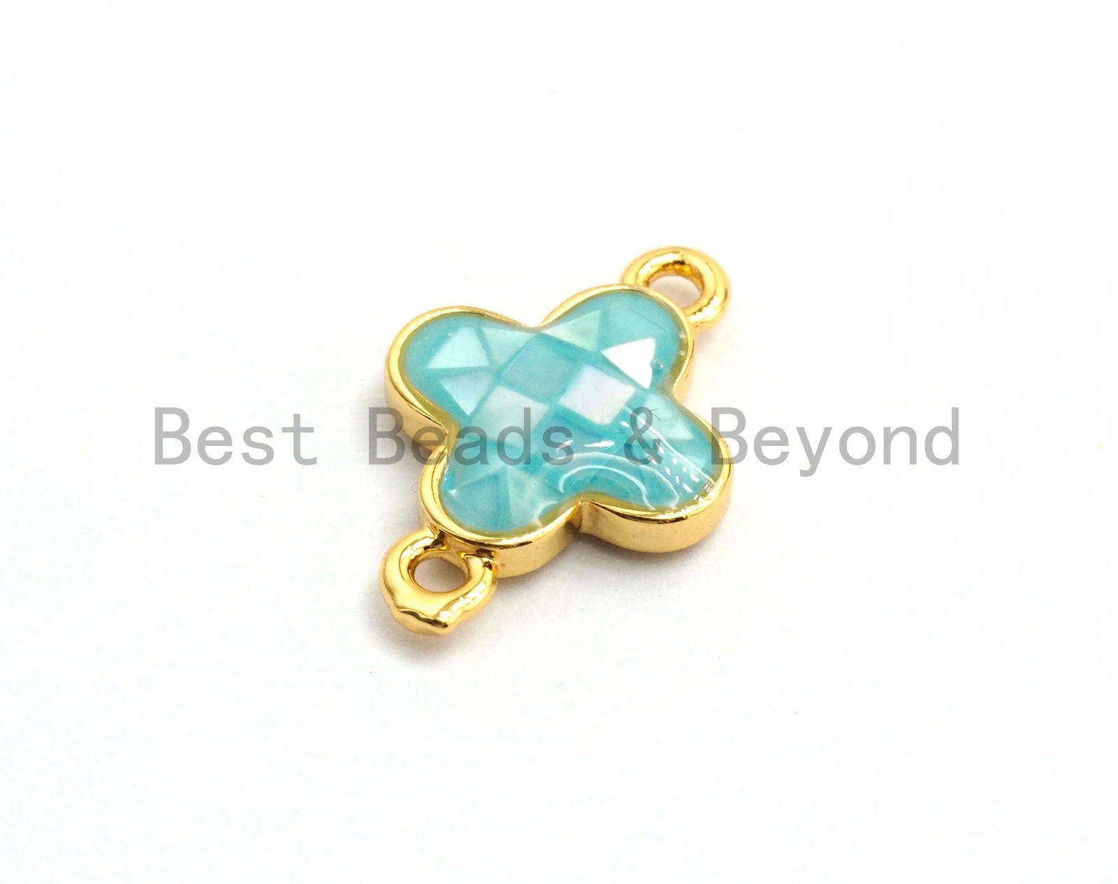100% Natural Aqua Blue Shell Clover Flower Connector, Natural Shell Connector,