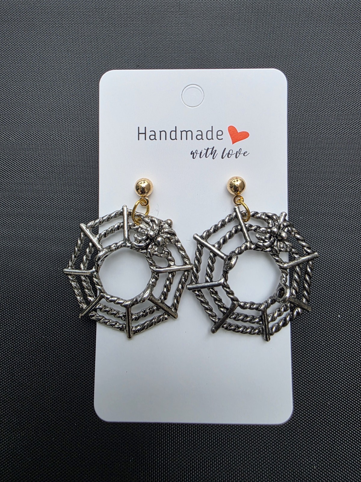 Handmade Earrings – Halloween – Pewter Spiderwebs