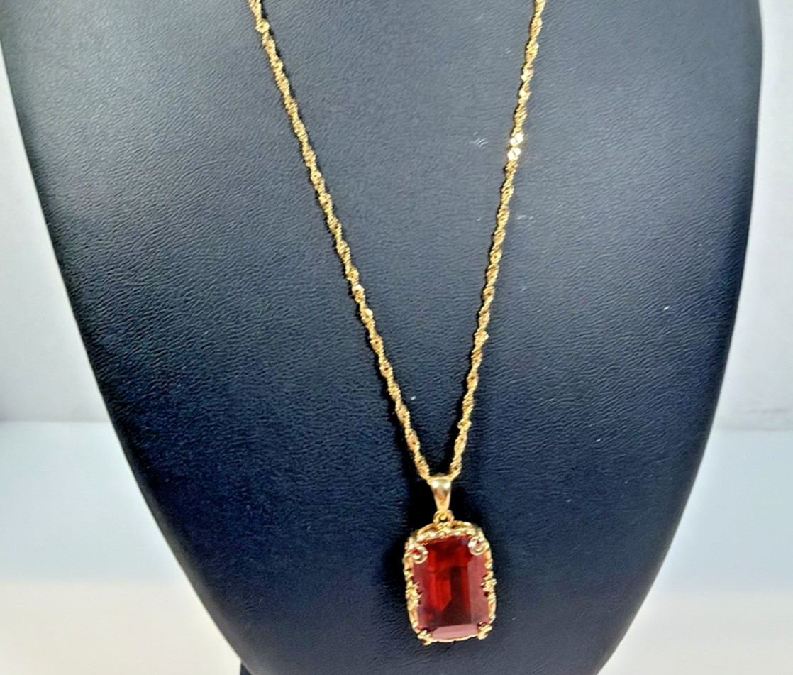 Ruby Necklace Lab Created Pendant 925 Gold Vermeil BBJ Bangkok Ratnaraj 18+2 In
